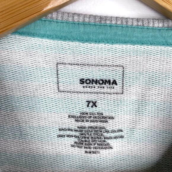 Sonoma Goods For Life Teal & Grey Striped Sweatshirt 7X - Picture 7 of 8